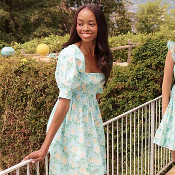 Hill House Athena Nap Dress in Blue Roses Poplin - Picture 2 of 5